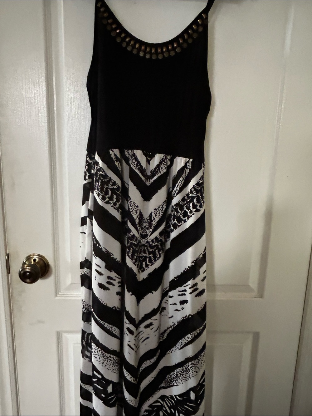 Black & White Patterned Maxi Dress - Sleeveless